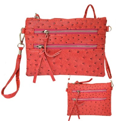 9039B - HOTPINK OSTRICH CROSSBODY MESSENGER BAG