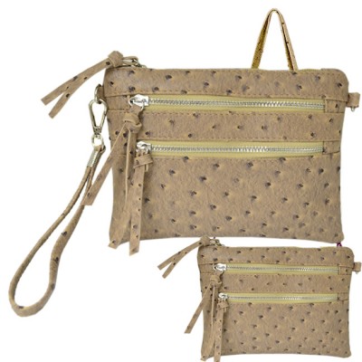 9039B - LIGHT BROWN OSTRICH CROSSBODY MESSENGER BAG