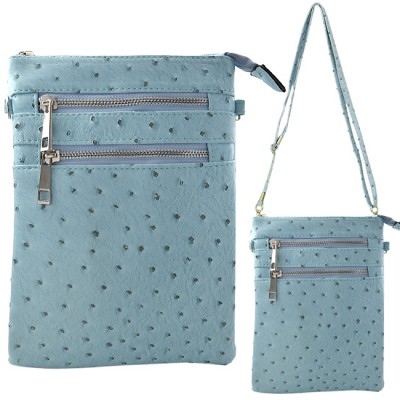 9040B - AQUA OSTRICH CROSSBODY MESSENGER BAG