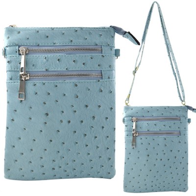 9040B - AQUA OSTRICH CROSSBODY MESSENGER BAG