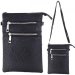 9040B - BLACK OSTRICH CROSSBODY MESSENGER BAG