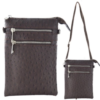 9040B - DARK BROWN OSTRICH CROSSBODY MESSENGER BAG