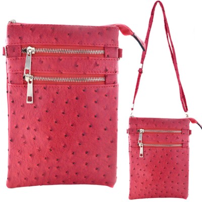 9040B - HOTPINK OSTRICH CROSSBODY MESSENGER BAG