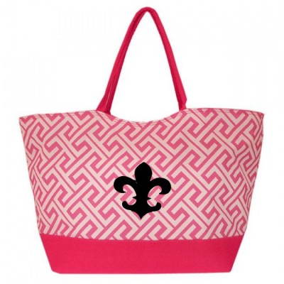 32526FDL-PINK  GREEK KEY DESIGN SHOPPING OR BEACH BAG(SMALL) W/ FDL