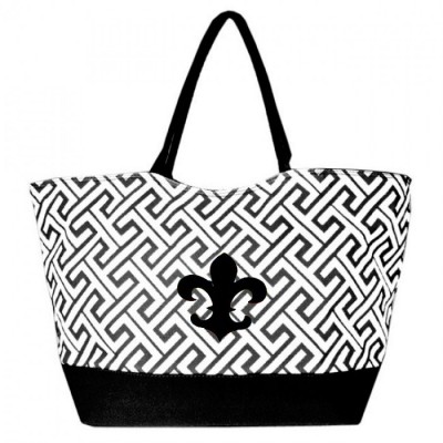 32529FDL-BLACK GREEK KEY DESIGN SHOPPING OR BEACH BAG(SMALL) W/ FDL