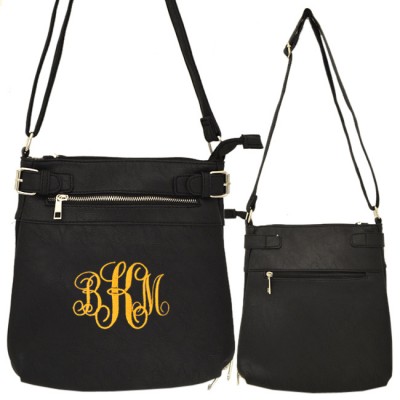 9030 - BLACK PU LEATHER CROSS BODY/ SHOULDER BAG