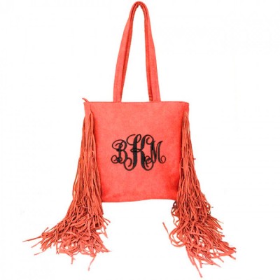 9032 - CORAL PU LEATHER FRINGE TOTE HANDBAG