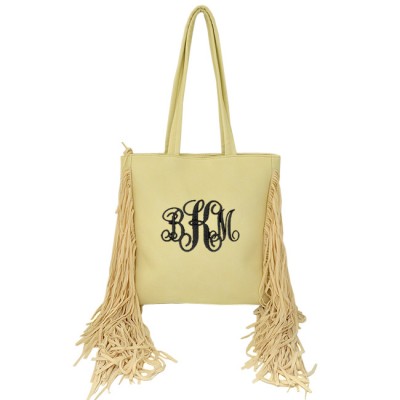 9032 - CREAM PU LEATHER FRINGE TOTE HANDBAG