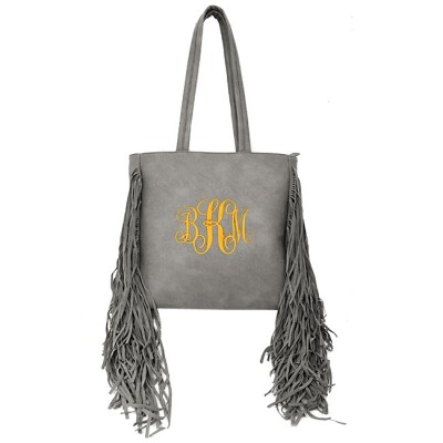 9032 - DARK GREY PU LEATHER FRINGE TOTE HANDBAG