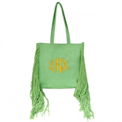 9032 -MINT PU LEATHER FRINGE TOTE HANDBAG