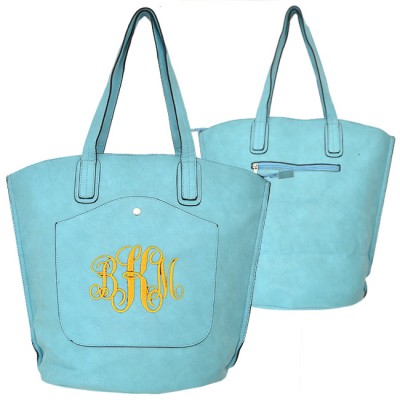 9035 - AQUA PU LEATHER TOTE BAG