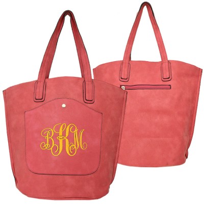 9035 - CORAL PU LEATHER  TOTE BAG