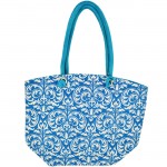 11AQWT-AQUA COLOR JUTE BAG W/WHITE DAMASK DESIGN