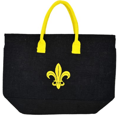 16-BK-Y-BLACK JUTE BAG W/YELLOW FLEUR DE LIS