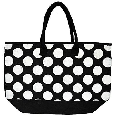 4BLWT-BLACK JUTE BAG W/WHITE DOTS