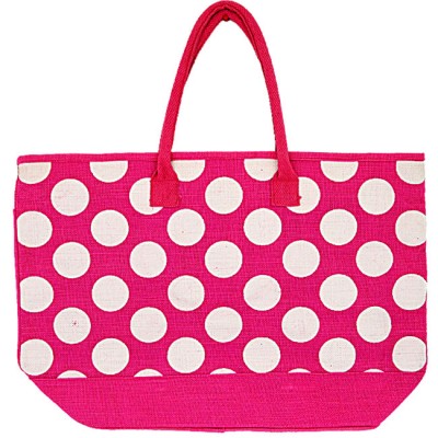 4PKWT-PINK JUTE BAG W/WHITE DOTS