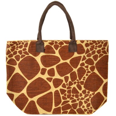 J261BR-GIRAFFE JUTE BAG W/BROWN HANDLE