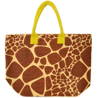 J261YL-GIRAFFE JUTE BAG W/ YELLOW HANDLE