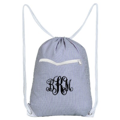 32601-NAVY SEERSUCKER  DRAWSTRING BACK PACK