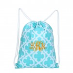 32626-AQUA QUATREFOIL DESIGN DRAWSTRING BACK PACK BAG