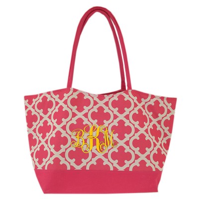 32646-PINK QUATREFOIL DESIGN SHOPPING OR BEACH BAG