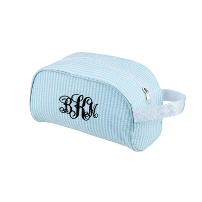 32712 - AQUA COTTON SEERSUCKER COSMETIC BAG