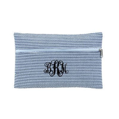 32717 - NAVY SEERSUCKER WALLET BAG/ COSMETIC BAG