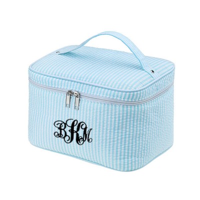 6004 - AQUA SEER SUCKER COSMETIC BAG