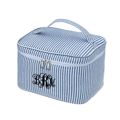 6004 - NAVY SEER SUCKER COSMETIC BAG