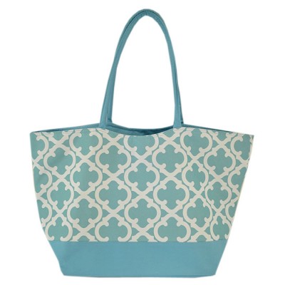 32647-AQUA QUATREFOIL DESIGN SHOPPING OR BEACH BAG