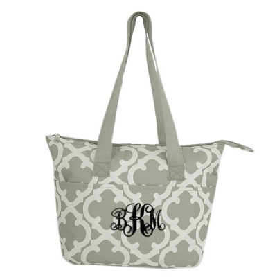 6044 - GREY QUATREFOIL DESIGN INSULATED LUNCH BAG