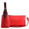 9031 - CORAL PU 2PC LEATHER HANDBAG  W/RED SHOULDER BAG