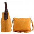 9031 - MUSTARD  PU 2PC LEATHER HANDBAG  W/BLACK SHOULDER BAG
