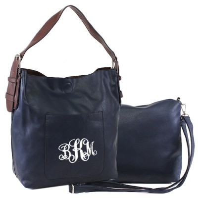 9031 - NAVY PU 2PC LEATHER HANDBAG  W/NAVY SHOULDER BAG