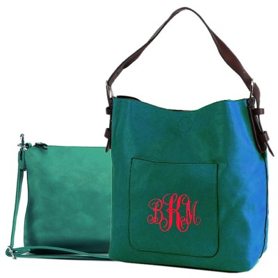 9031 - TURQUOISE PU 2PC LEATHER HANDBAG  W/BLACK SHOULDER BAG