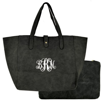 9055 -BLACK 2 PC PU LEATHER SHOULDER BAG