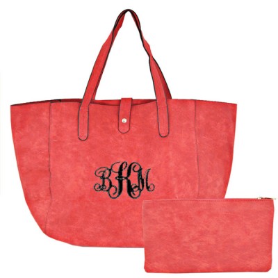 9055 -RED 2 PC PU LEATHER SHOULDER BAG 
