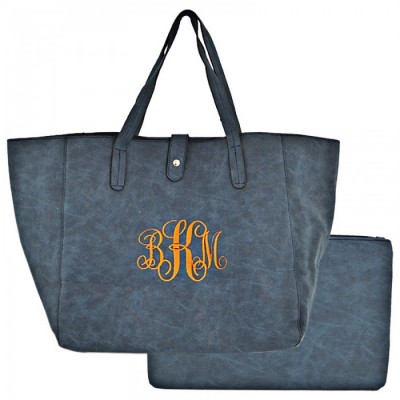 9055 -NAVY 2 PC PU LEATHER SHOULDER BAG