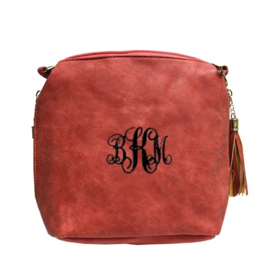 9056- RED PU LEATHER SHOULDER CROSSBODY BAG