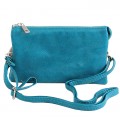 9065- AQUA PU LEATHER TRI POCKET CLUTCH / CROSS BODY BAG