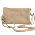 9065- CREAM PU LEATHER TRI POCKET CLUTCH / CROSS BODY BAG