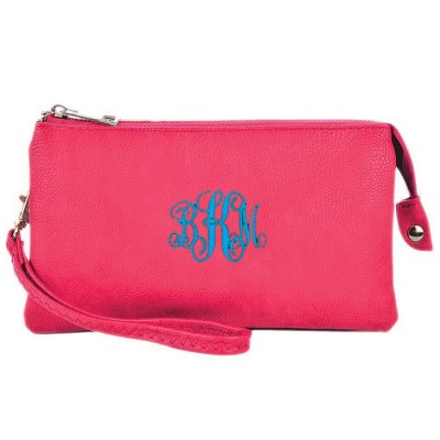 9065- HOTPINK PU LEATHER TRI POCKET CLUTCH / CROSS BODY BAG