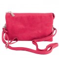 9065- HOTPINK PU LEATHER TRI POCKET CLUTCH / CROSS BODY BAG