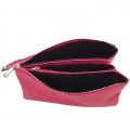 9065- HOTPINK PU LEATHER TRI POCKET CLUTCH / CROSS BODY BAG