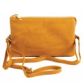 9065- YELLOW PU LEATHER TRI POCKET CLUTCH / CROSS BODY BAG