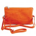 9065- ORANGE PU LEATHER TRI POCKET CLUTCH / CROSS BODY BAG
