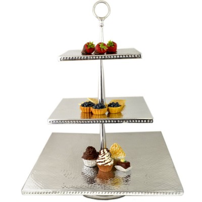 3521-HAMMERED 3 TIER SQUARE FRUIT OR CUP CAKE STAND