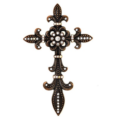 7003COP-CL-CLEAR CRYSTAL / COPPER WALL CROSS / W FDL DESIGN