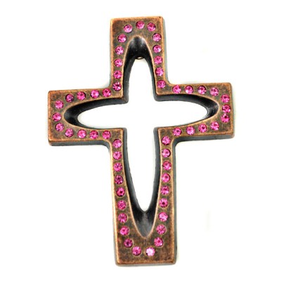 7010-COP-PK- CRYSTAL CROSS COPPER W/PINK STONE