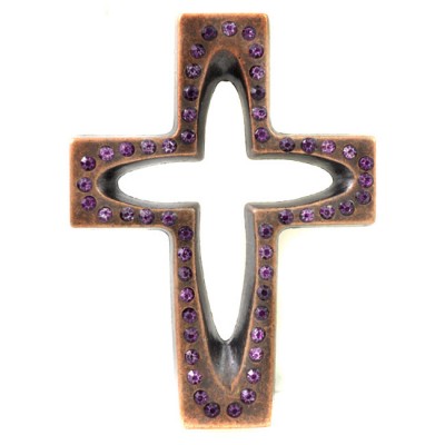 7010-COP-PL- CRYSTAL CROSS COPPER W/PURPLE STONE